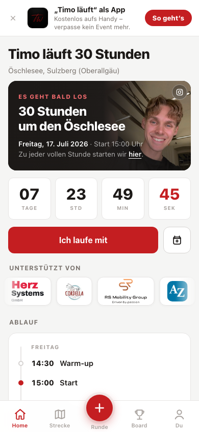 Screenshot einer live laufenden Event-PWA von Herz Systems
